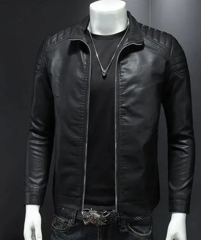 Men’s Slim Fit Black Leather Jacket | Modern Casual Motorcycle Style
