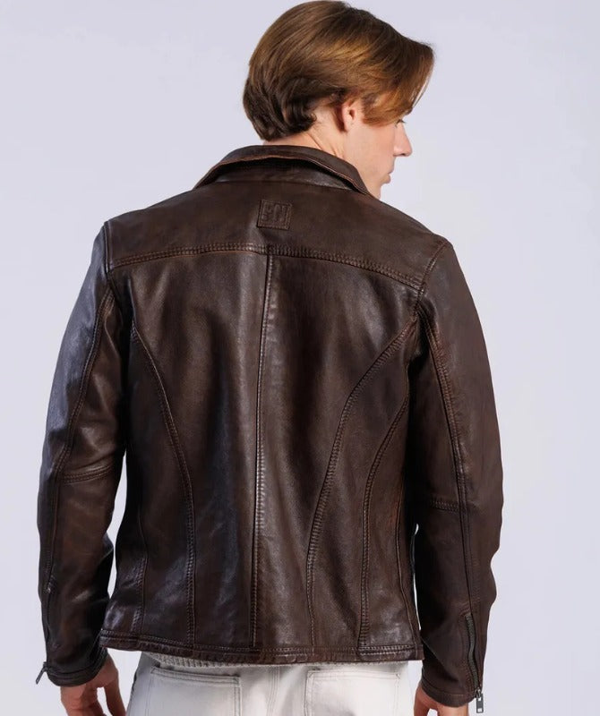Men’s Vintage Brown Leather Biker Jacket | Classic Motorcycle Style