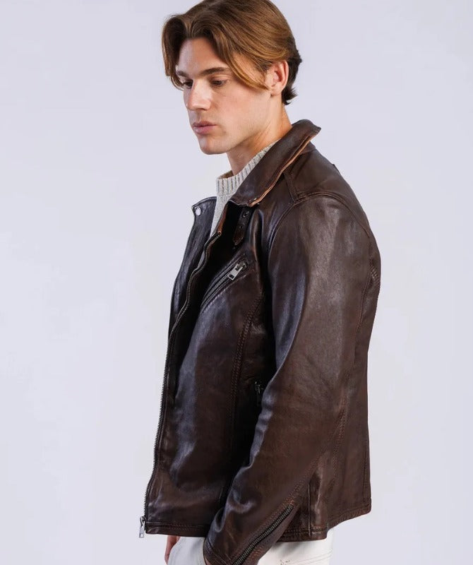Men’s Vintage Brown Leather Biker Jacket | Classic Motorcycle Style