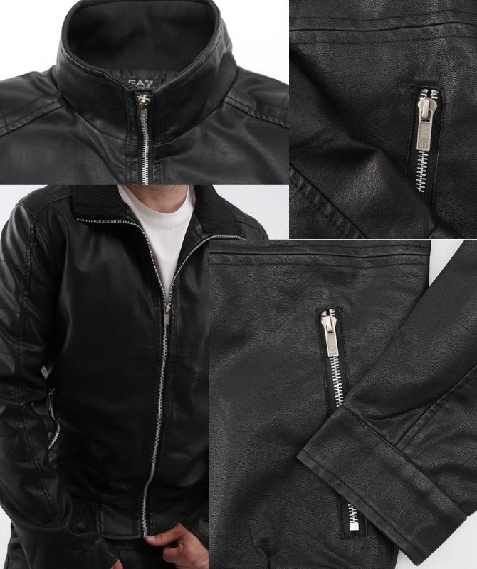 Men’s Black Leather Motorcycle Jacket | Biker Riding Protective Gear