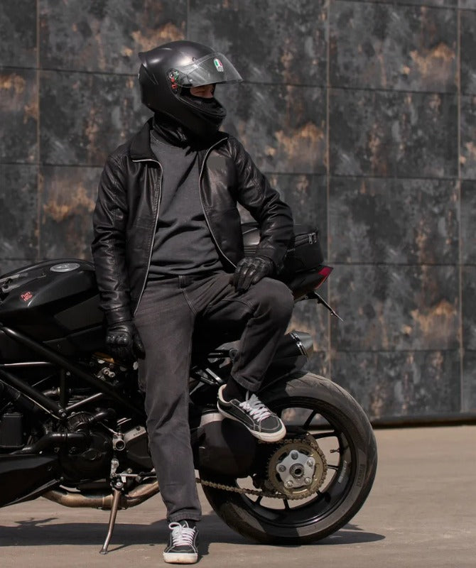 Men’s Black Leather Motorcycle Jacket | Biker Riding Protective Gear