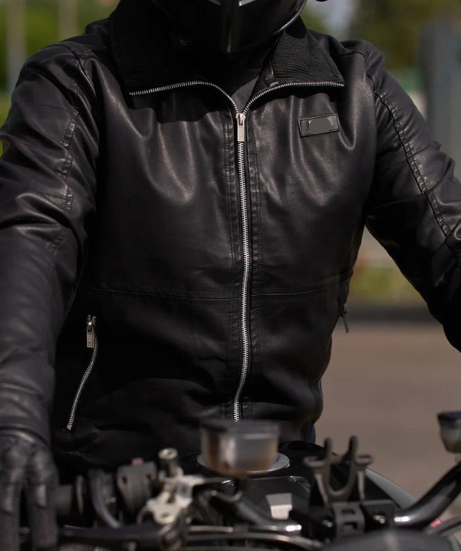 Men’s Black Leather Motorcycle Jacket | Biker Riding Protective Gear