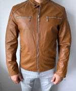 Men’s Brown Leather Jacket | Stylish Slim Fit Biker Jacket for All Seasons