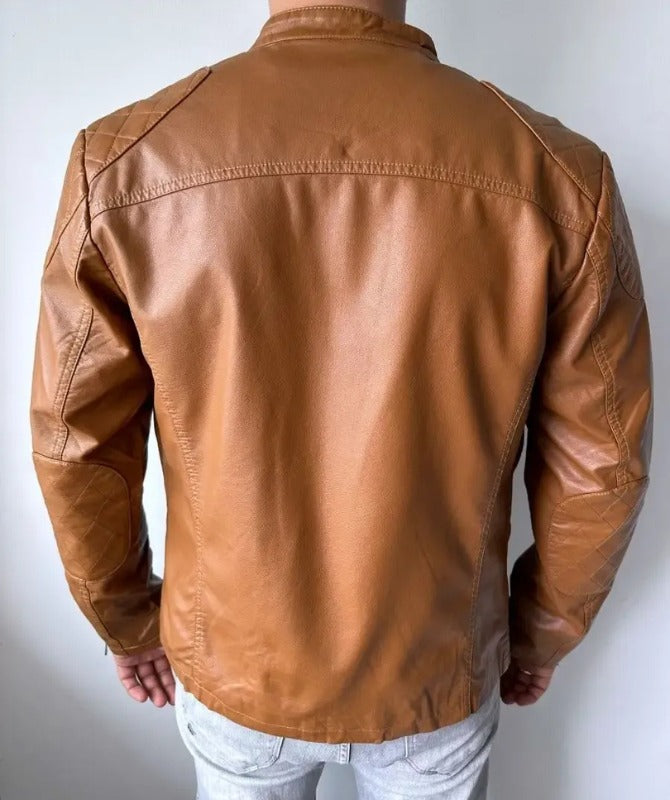 Men’s Brown Leather Jacket | Stylish Slim Fit Biker Jacket for All Seasons