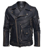 Men’s Black Biker Leather Jacket | Classic Motorcycle Jacket with Zipper & Belt Design