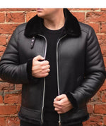 Men’s Black Shearling Leather Jacket – Genuine Sheep Leather Winter Bomber
