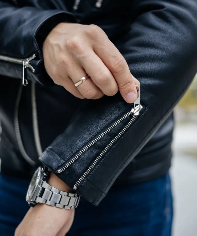 Men’s Black Shearling Biker Jacket – Genuine Sheep Leather Moto Style