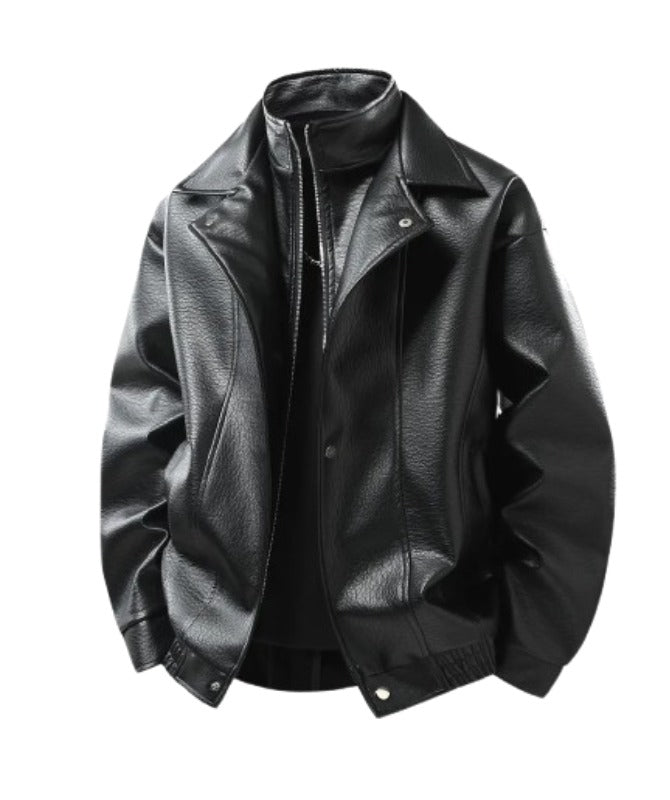 Men’s Black Leather Bomber Jacket | Classic PU Leather Jacket for Stylish Everyday Wear