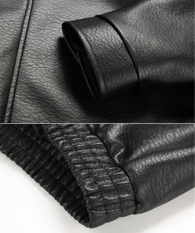 Men’s Black Leather Bomber Jacket | Classic PU Leather Jacket for Stylish Everyday Wear