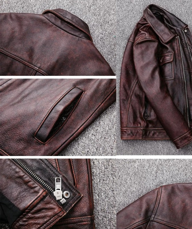 Men’s Vintage Brown Leather Jacket | Classic Retro Motorcycle Style Outerwear