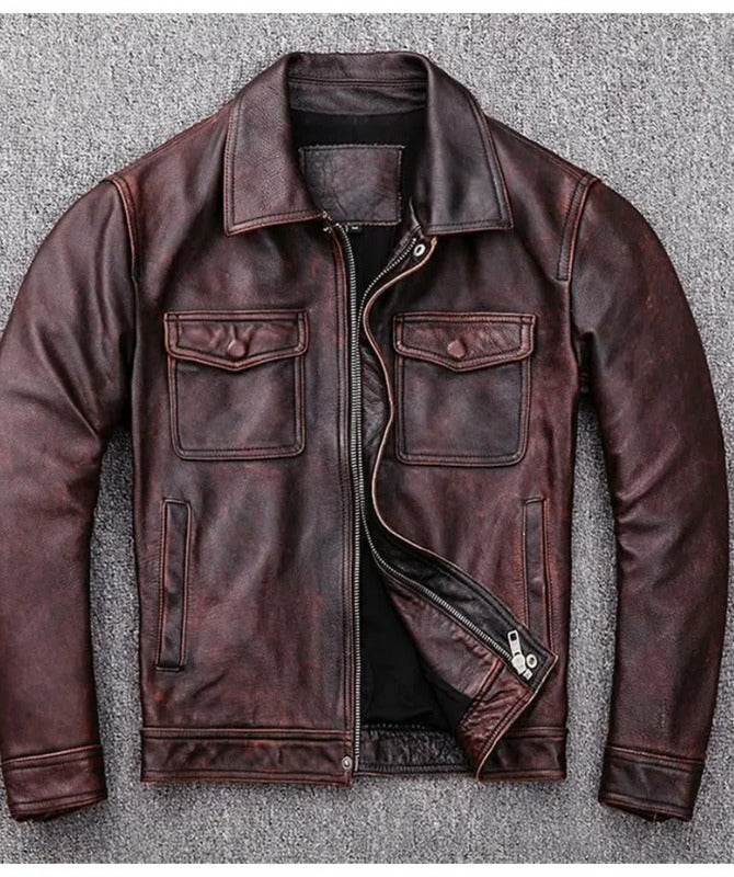 Men’s Vintage Brown Leather Jacket | Classic Retro Motorcycle Style Outerwear