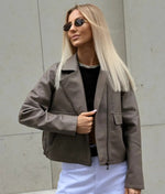 Women's Taupe Cropped Sheep Leather Jacket – Premium Soft Leather Moto Style