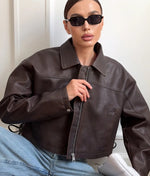 Women's Dark Brown Cropped Sheep Leather Jacket – Minimalist Oversized Moto Style