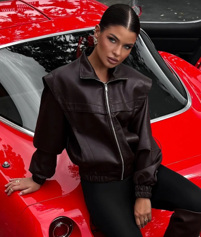 Women's Burgundy Cropped Sheep Leather Jacket – Belted Trench Style Moto Jacket