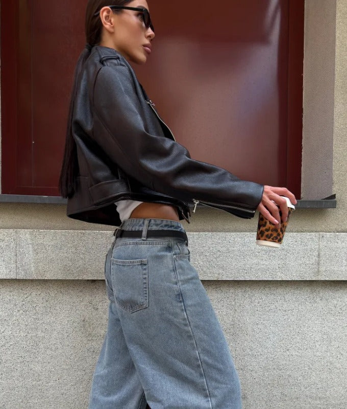 Women's Dark Brown Oversized Sheep Leather Jacket – Belted Luxe Street Style