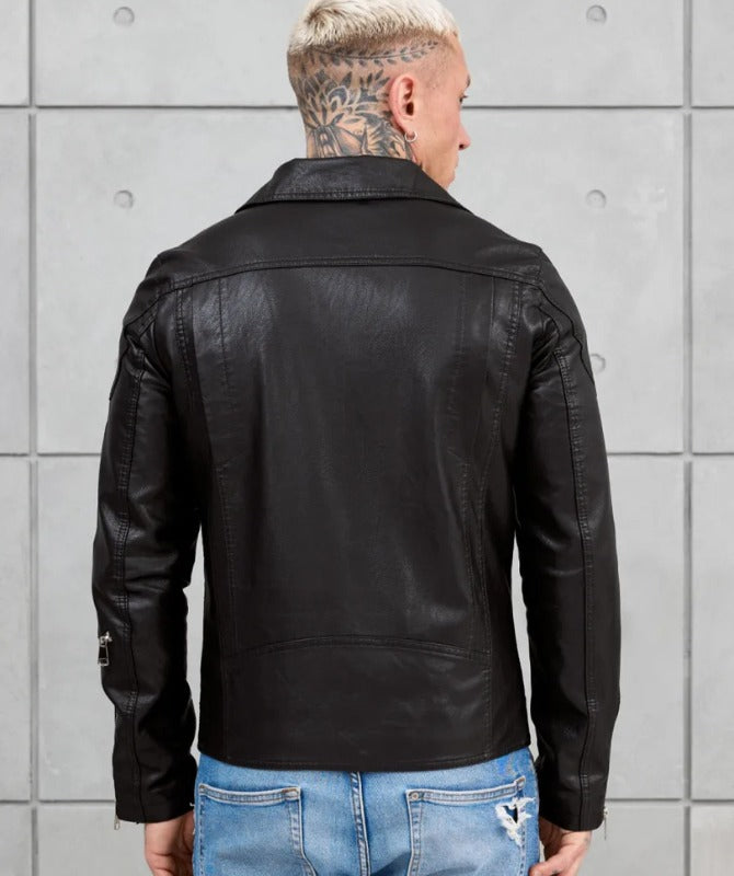Men’s Black Genuine Sheep Leather Biker Jacket – Classic Asymmetrical Motorcycle Style