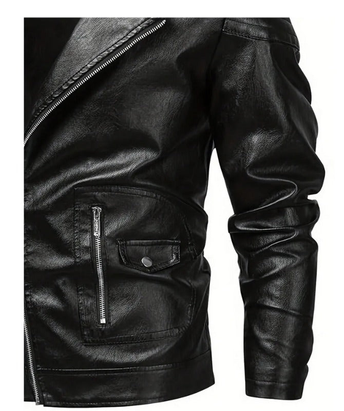 Men’s Black Genuine Sheep Leather Biker Jacket – Classic Asymmetrical Moto Style