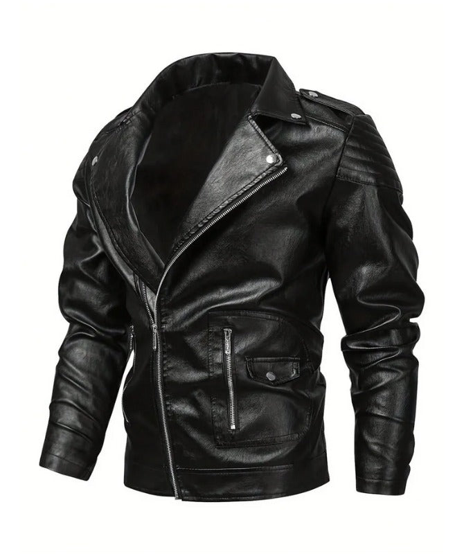 Men’s Black Genuine Sheep Leather Biker Jacket – Classic Asymmetrical Moto Style