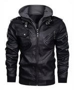 Men’s Black Faux Leather Jacket with Hood | Stylish Winter Biker Outerwear