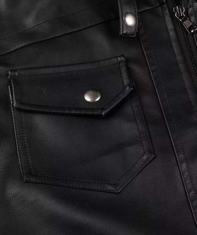 Men’s Black Faux Leather Jacket with Hood | Stylish Winter Biker Outerwear