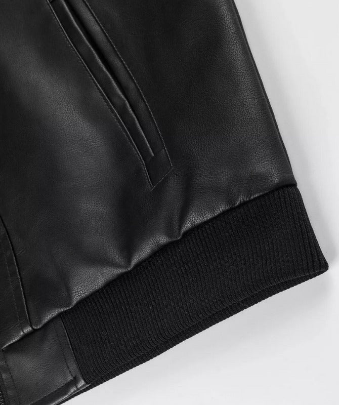 Men’s Black Faux Leather Jacket with Hood | Stylish Winter Biker Outerwear