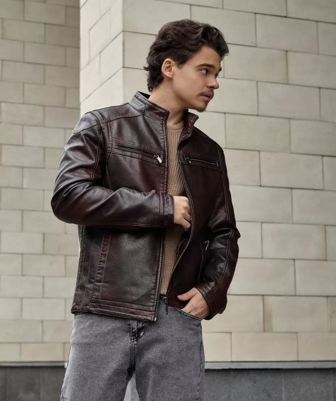 Men’s Brown Leather Biker Jacket | Classic Vintage Style Motorcycle Outerwear