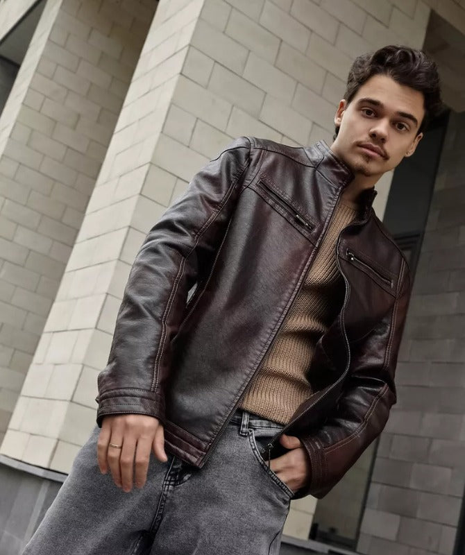 Men’s Brown Leather Biker Jacket | Classic Vintage Style Motorcycle Outerwear