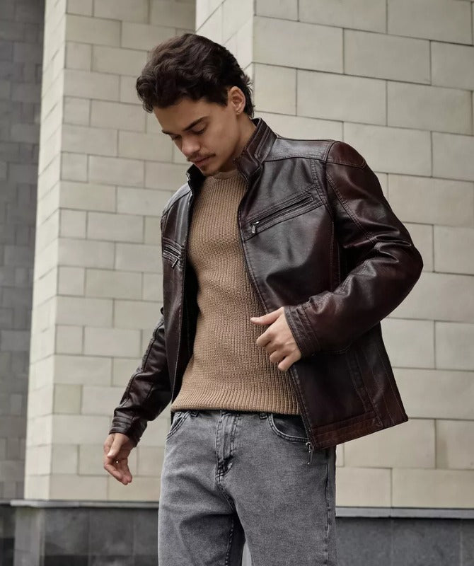 Men’s Brown Leather Biker Jacket | Classic Vintage Style Motorcycle Outerwear