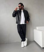 Men’s Black Leather Jacket | Minimalist Street Style Outerwear for Modern Looks