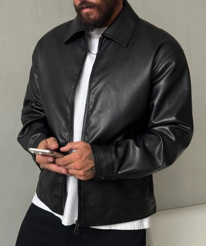 Men’s Black Leather Jacket | Minimalist Street Style Outerwear for Modern Looks