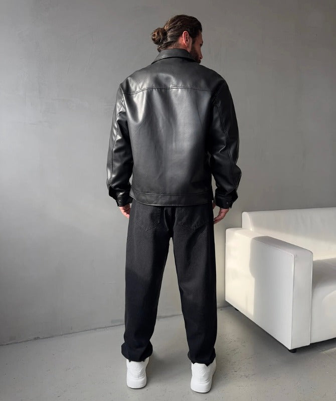 Men’s Black Leather Jacket | Minimalist Street Style Outerwear for Modern Looks