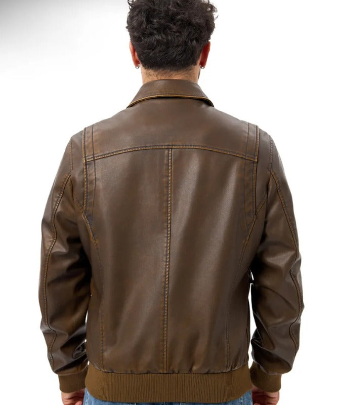 Men’s Classic Brown Leather Jacket | Stylish Casual Bomber Outerwear
