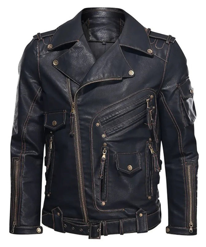 Men’s Black Biker Leather Jacket | Stylish Motorcycle Rider Jacket with Zipper Detailing