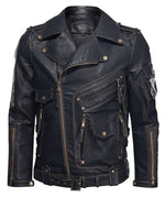 Men’s Black Biker Leather Jacket | Stylish Motorcycle Rider Jacket with Zipper Detailing