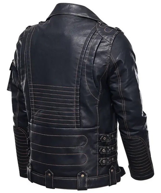 Men’s Black Biker Leather Jacket | Stylish Motorcycle Rider Jacket with Zipper Detailing