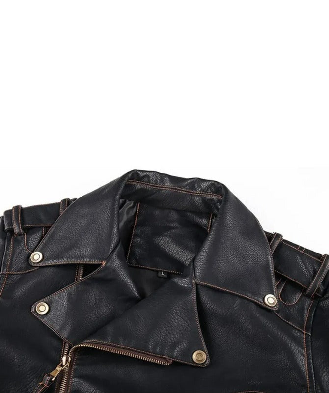 Men’s Black Biker Leather Jacket | Stylish Motorcycle Rider Jacket with Zipper Detailing