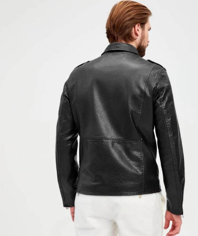 Men's Black Sheep Leather Biker Jacket – Stylish & Comfortable with Zipper Details