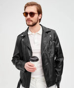Men's Black Sheep Leather Biker Jacket – Stylish & Comfortable with Zipper Details