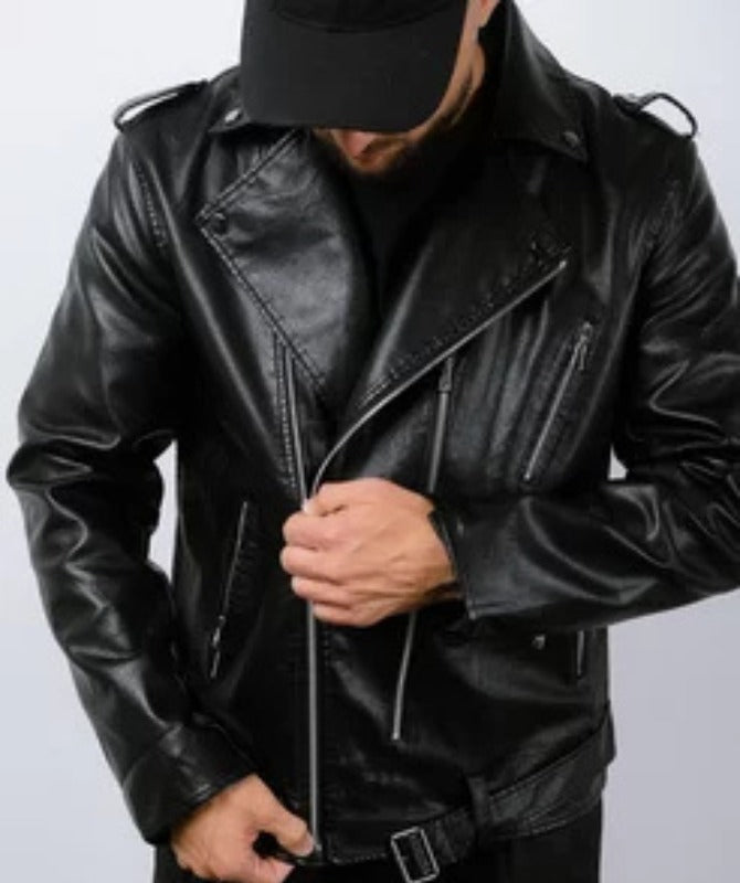 Men’s Classic Black Biker Jacket – 100% Genuine Sheep Leather, Premium Streetwear Style