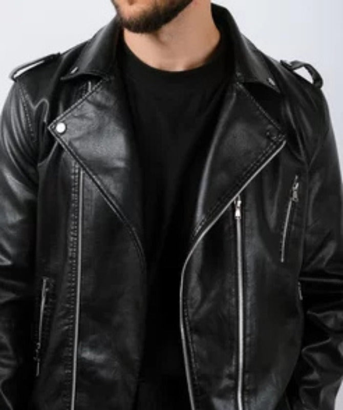Men’s Classic Black Biker Jacket – 100% Genuine Sheep Leather, Premium Streetwear Style