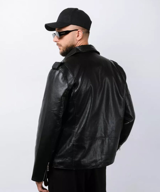 Men’s Classic Black Biker Jacket – 100% Genuine Sheep Leather, Premium Streetwear Style