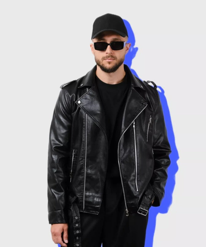 Men’s Classic Black Biker Jacket – 100% Genuine Sheep Leather, Premium Streetwear Style