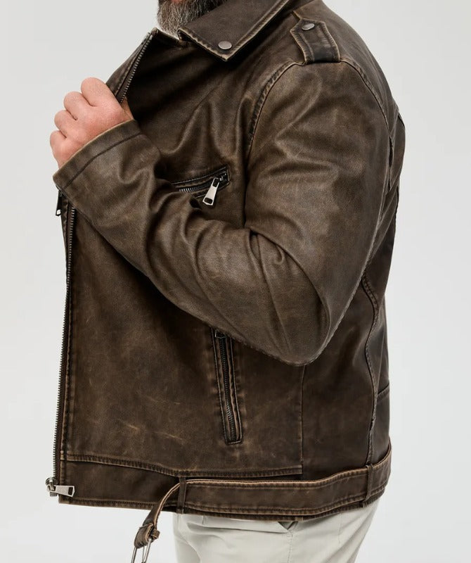 Men’s Brown Biker Leather Jacket | Vintage Motorcycle Style with Premium Finish