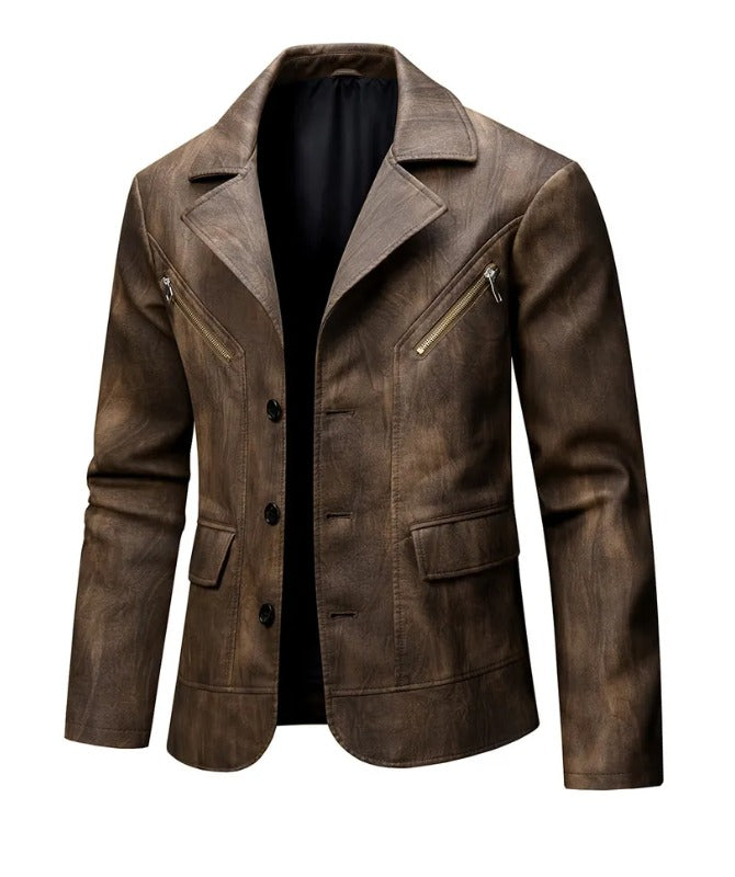 Men’s Vintage Brown Leather Blazer – 100% Genuine Sheep Leather Classic Jacket