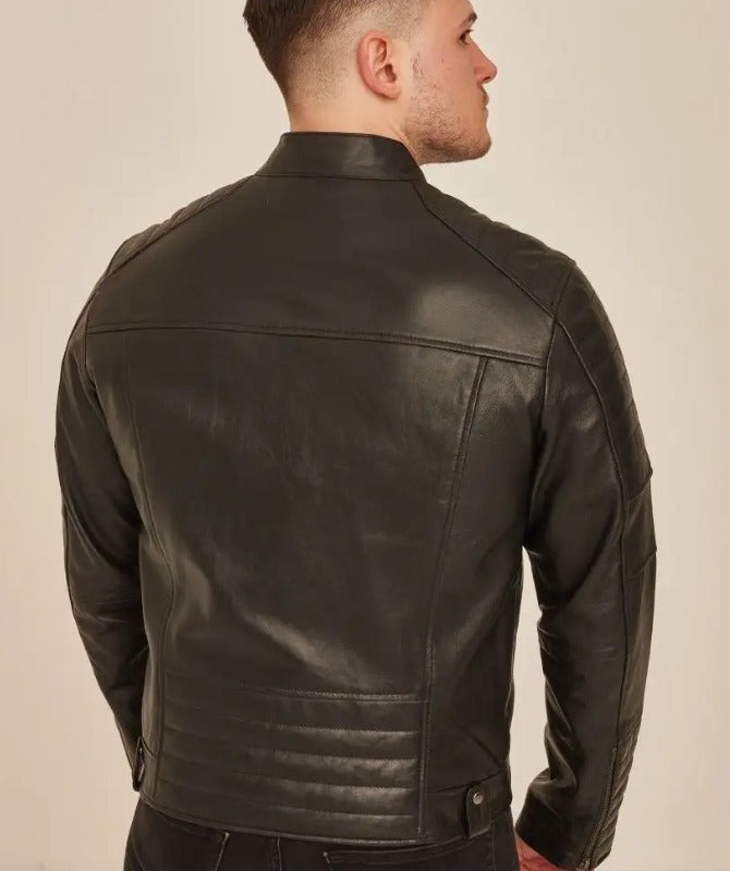Men’s Classic Black Biker Leather Jacket | Stylish Quilted Motorcycle Design
