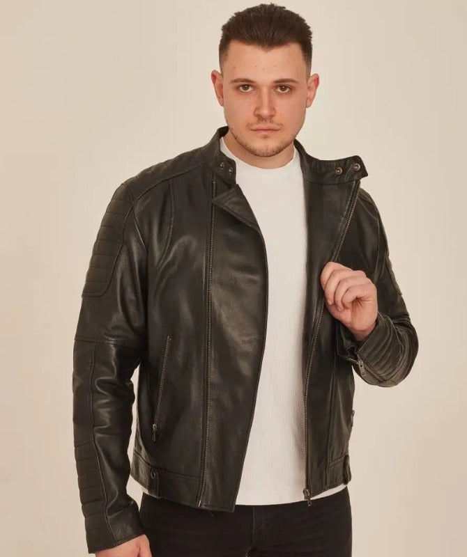 Men’s Classic Black Biker Leather Jacket | Stylish Quilted Motorcycle Design