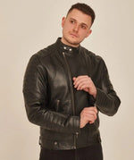 Men’s Classic Black Biker Leather Jacket | Stylish Quilted Motorcycle Design