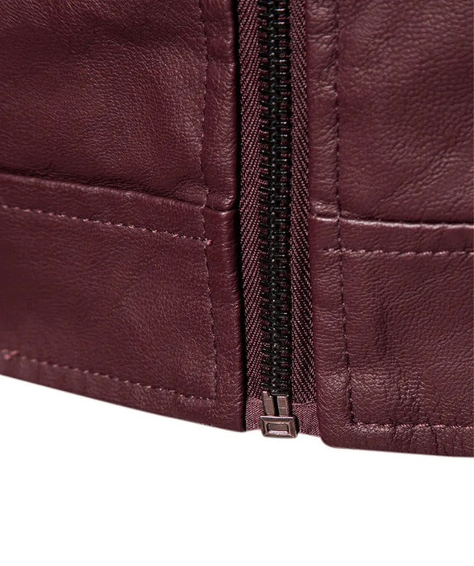 Men’s Maroon Slim Fit Biker Leather Jacket – Genuine Sheep Leather | Stylish & Durable Outerwear