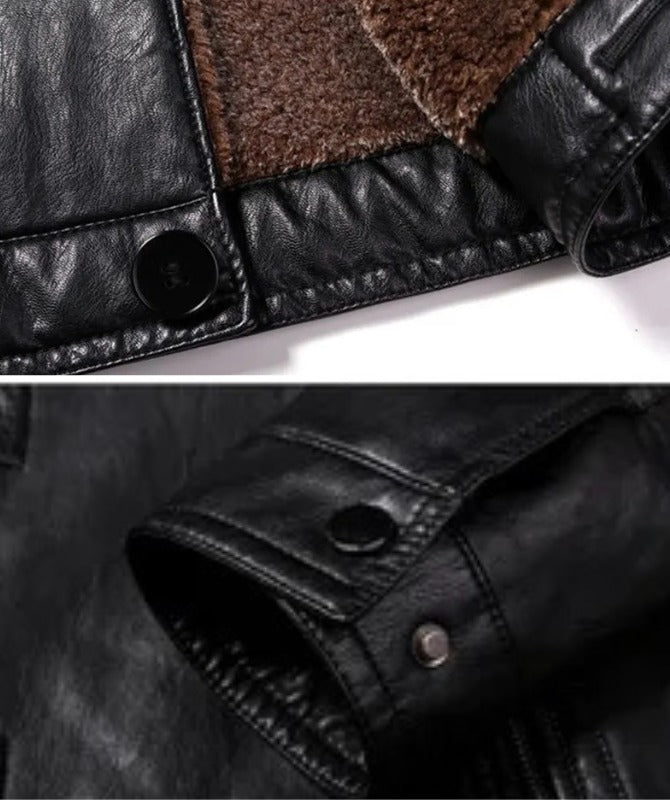 Men’s Black Shearling Collar Leather Jacket | Winter Biker Style Outerwear