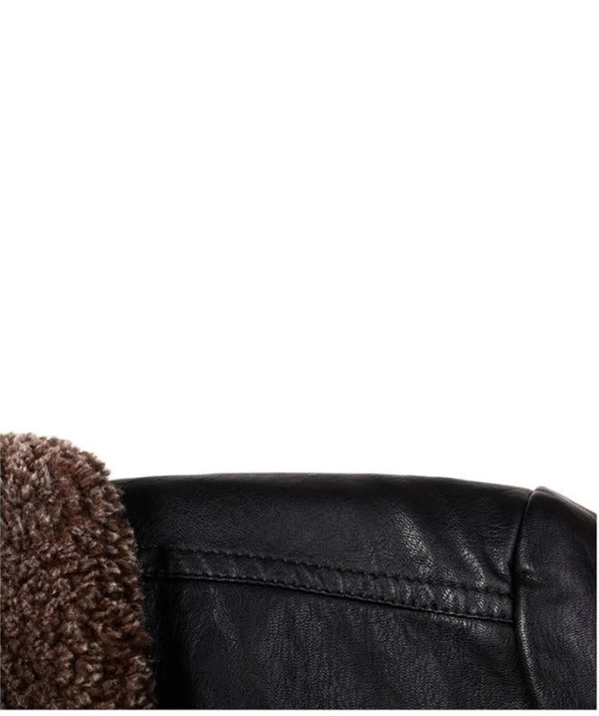 Men’s Black Shearling Collar Leather Jacket | Winter Biker Style Outerwear